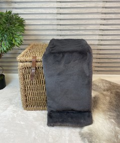 Medium length, plain faux fur throw