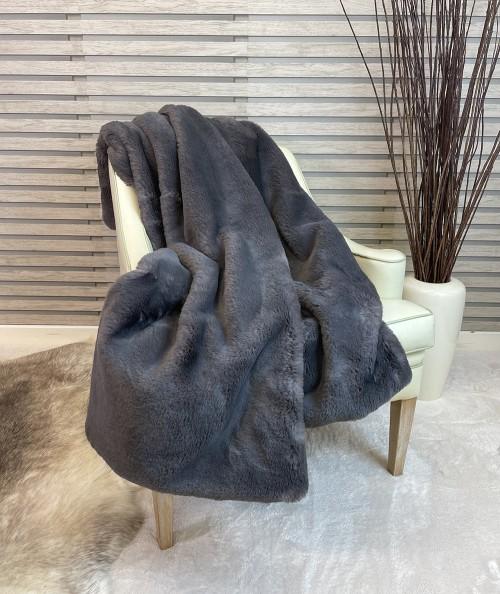 Luxury plain grey fake fur bedspread