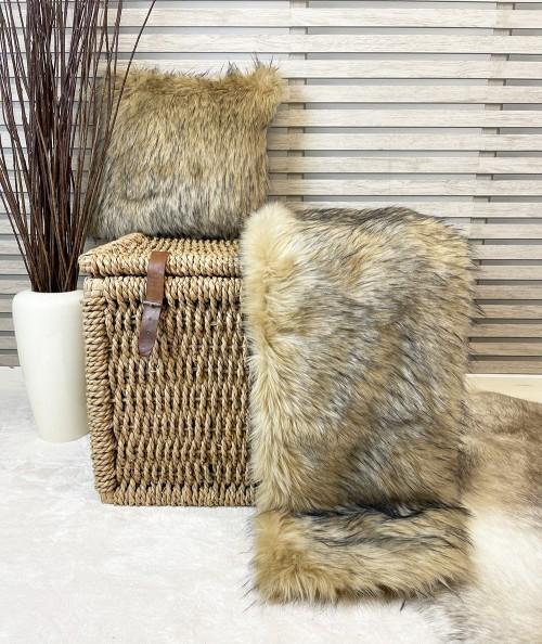 Luxury fake fur bedspread with matching cushion