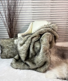 Long haired brown faux fur throw and cushion