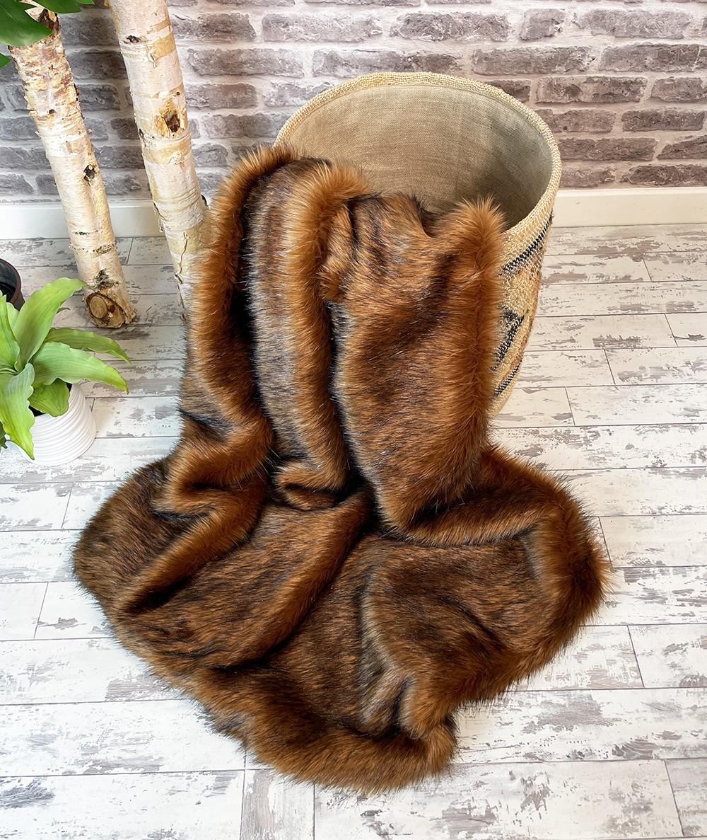 Luxury long haired brown faux fur blanket