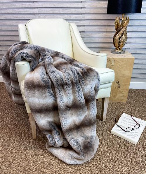 Brown and grey striped fur blanket