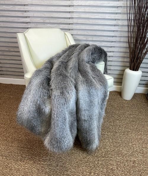 Luxury long haired grey striped fur blanket