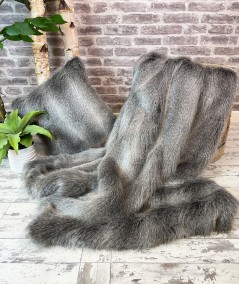 Opossum Stripe faux fur throw with matching fur cushion