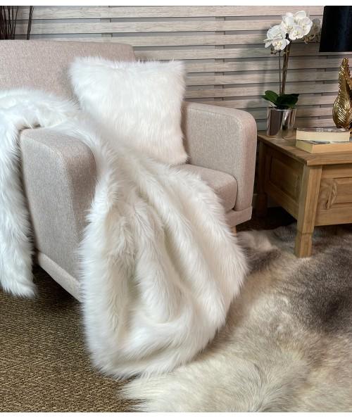 Luxury pale cream fur throw with matching cushion