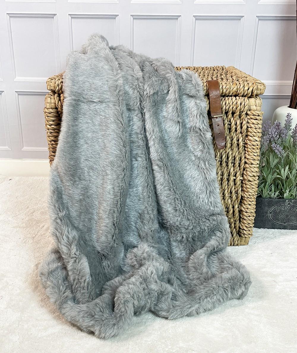 Plain pale grey large fur blanket