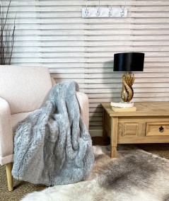 Large pale grey faux fur throw