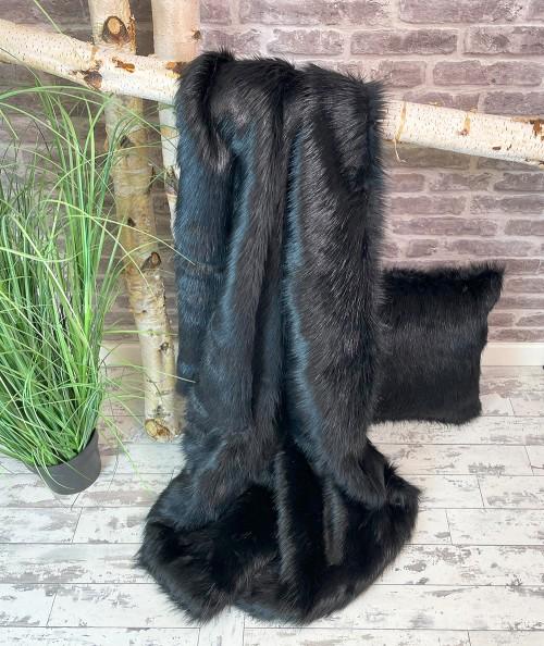 Luxury, long haired plain black fur blanket