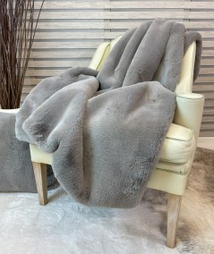 Luxurious, soft faux fur blanket in a pale taupe colour