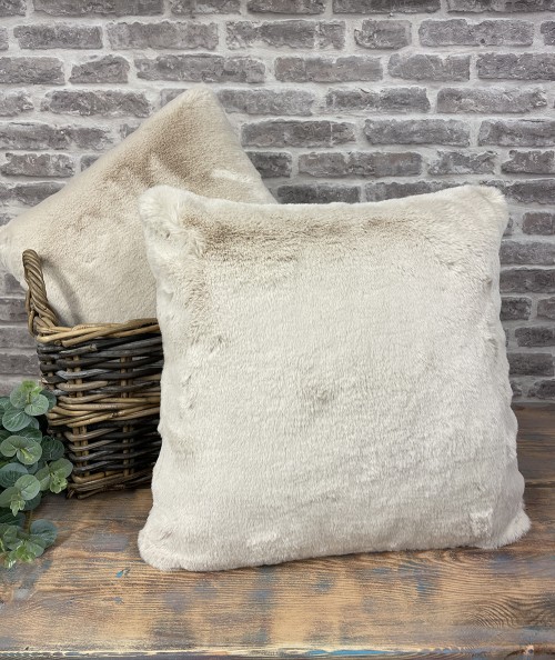 Almond coloured fur cushions