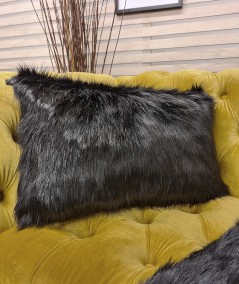 Rectangular shaped cushion in longer length black faux fur