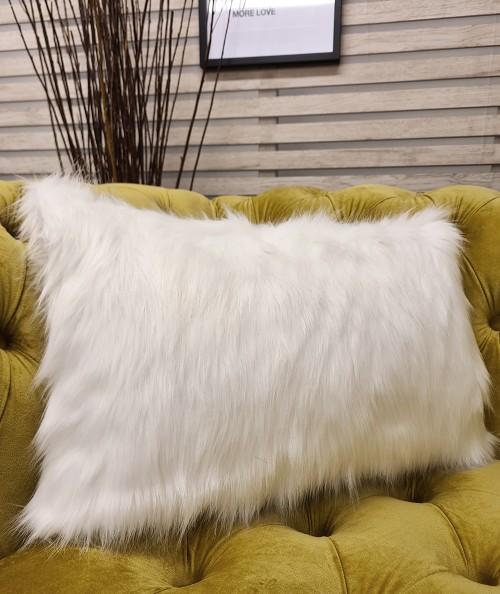 Rectangular sofa cushion in luxurious cream fur