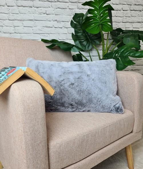 Luxury grey faux fur rectangular cushions