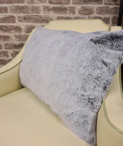 Short haired silvery grey rectangular fur cushion