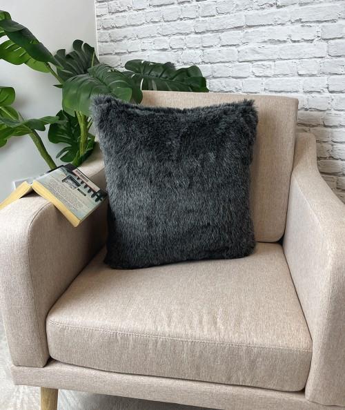 Fake fur cushion in grey