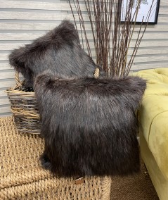 Dark brown faux fur cushions