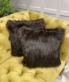 Dark brown fake fur cushions