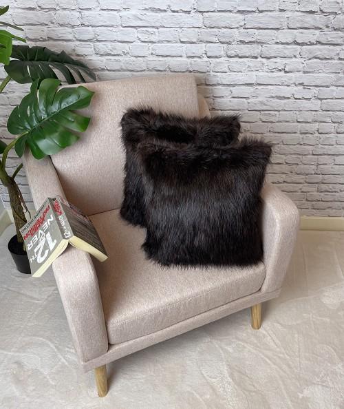 Dark brown fake fur cushion covers