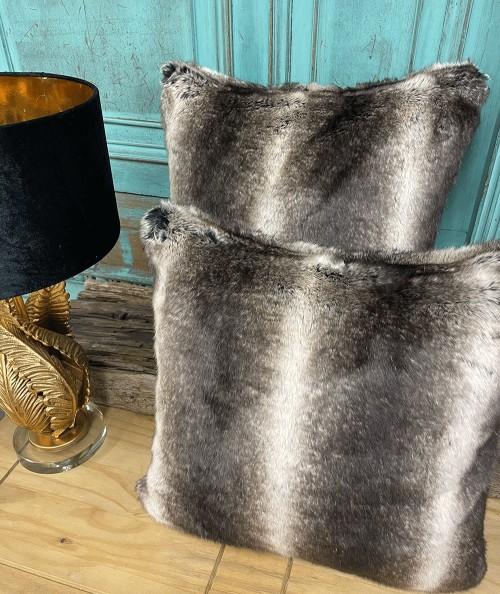 Luxury brown striped faux fur cushions