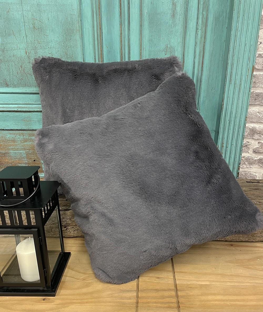 Slate grey luxury faux fur cushion covers