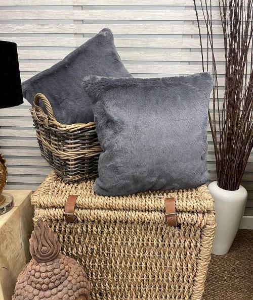 Dark grey luxury faux fur cushion covers