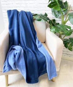 Dark and light blue reversible fleece throw