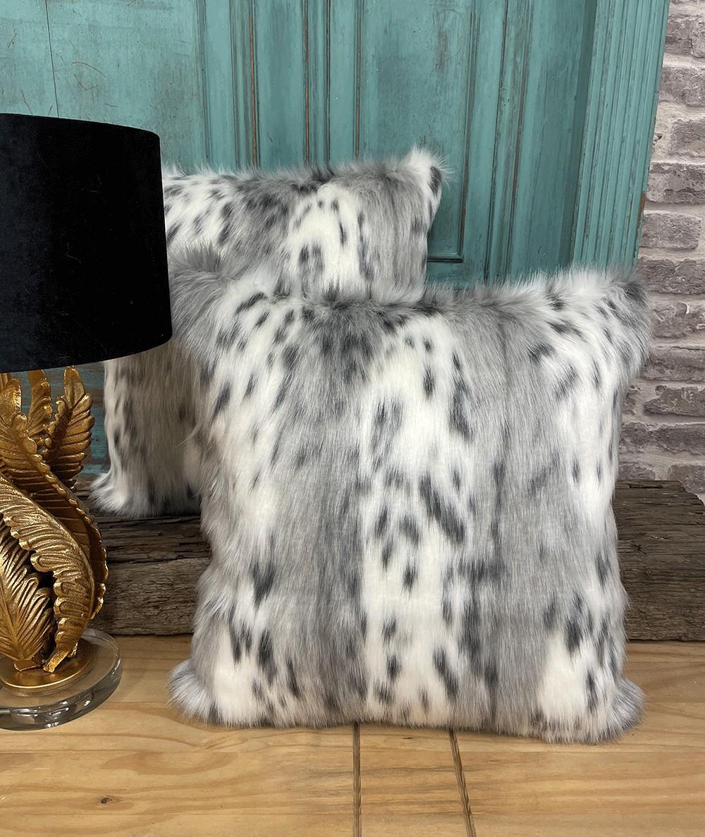 Grey and cream animal print fur cushions