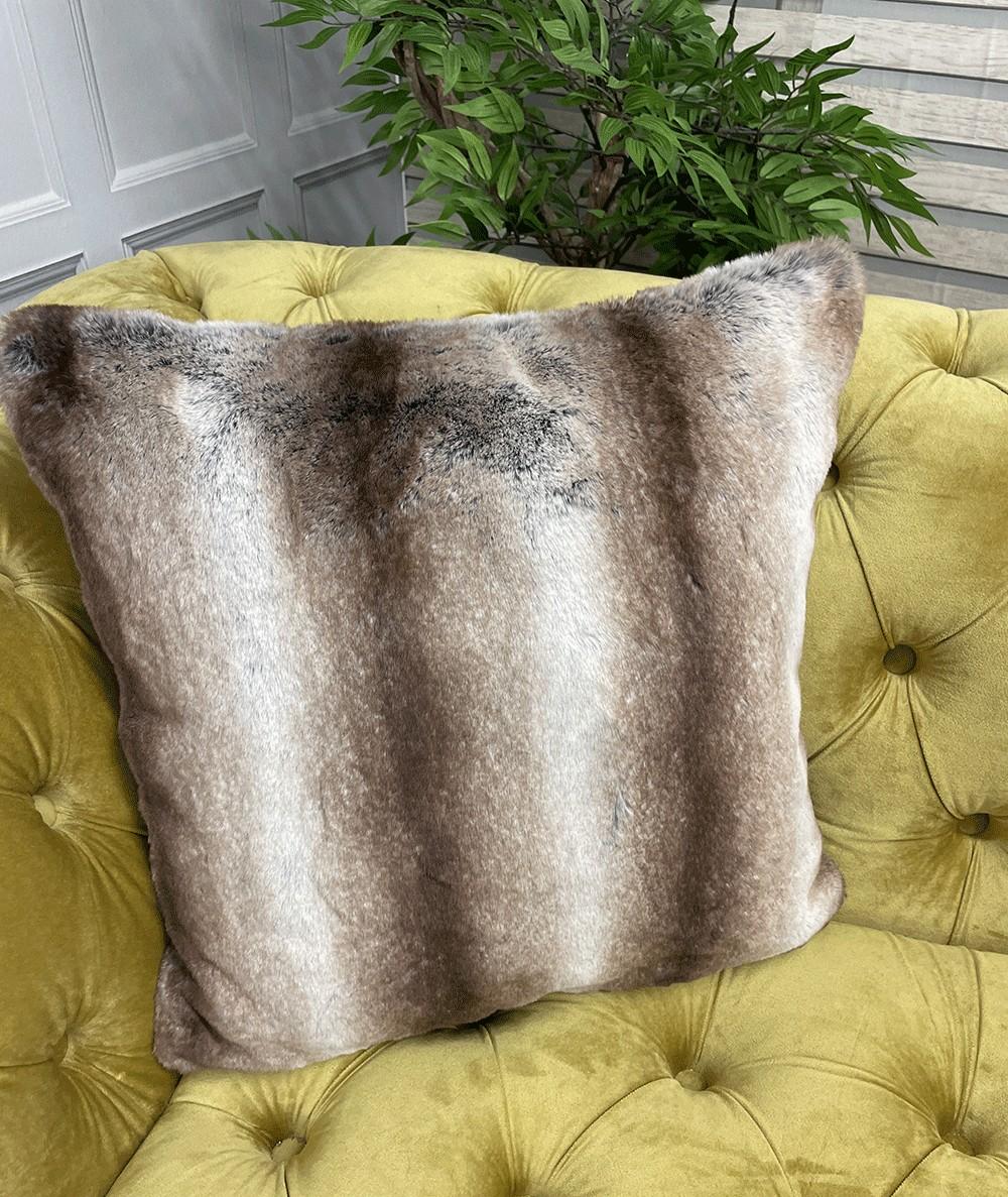 Grey Rabbit Faux Fur Cushion Striped Rabbit Fur Cushions and Pillows