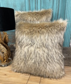 Beige and black faux fur cushion covers