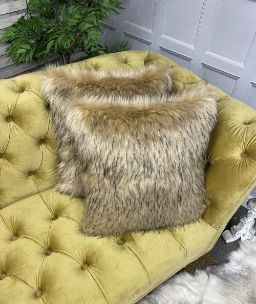 Luxury beige and black fake fur cushion covers