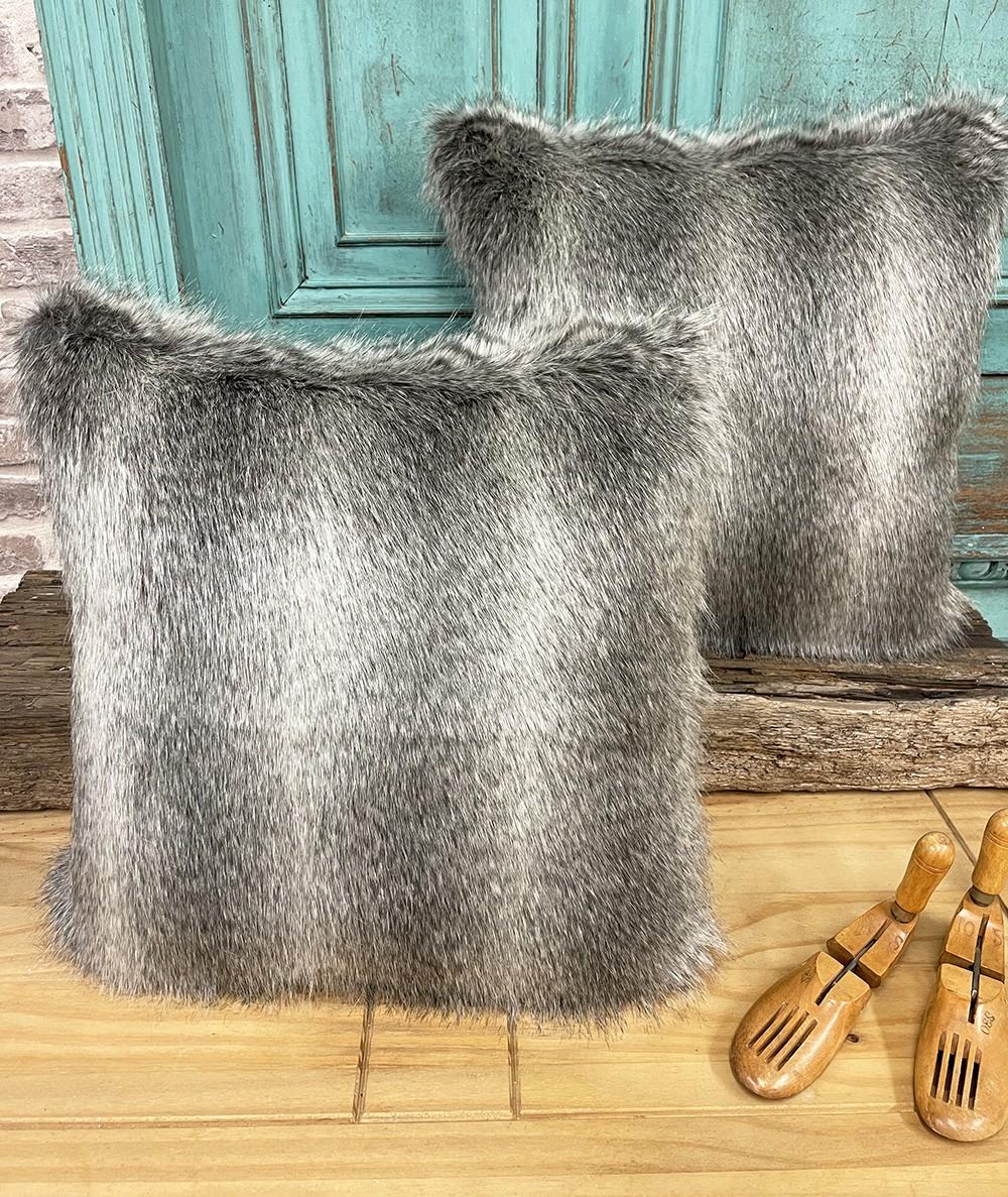 Grey striped faux fur cushion covers