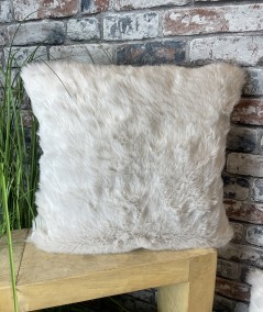 Silvery white faux fur cushions