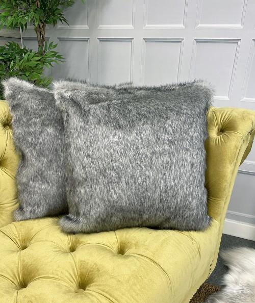 Mid grey fake fur cushions