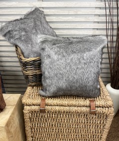 Mid grey fake fur cushion covers