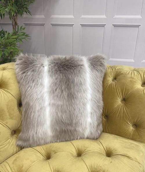 Striped faux fur cushions