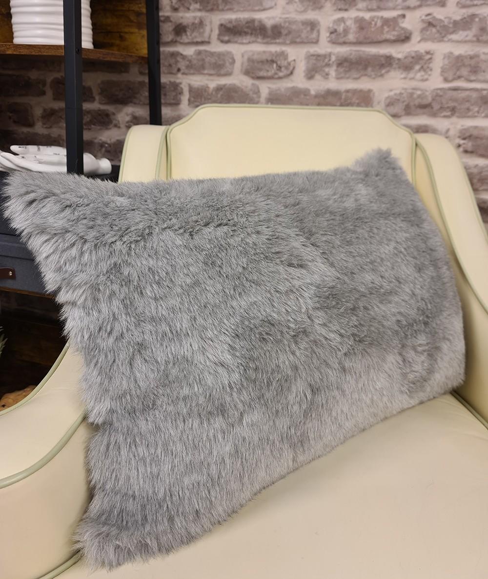 Pale grey rectangular fur cushion covers