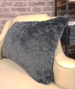 Dark grey rectangular faux fur cushion covers