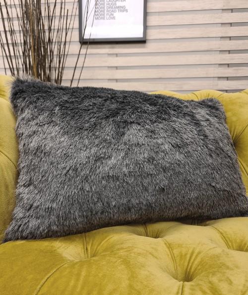 Plain grey rectangular fur cushions