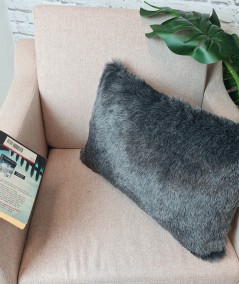 Plain grey rectangular fur cushion covers