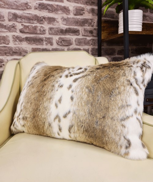 Beige and cream rectangular faux fur cushion covers