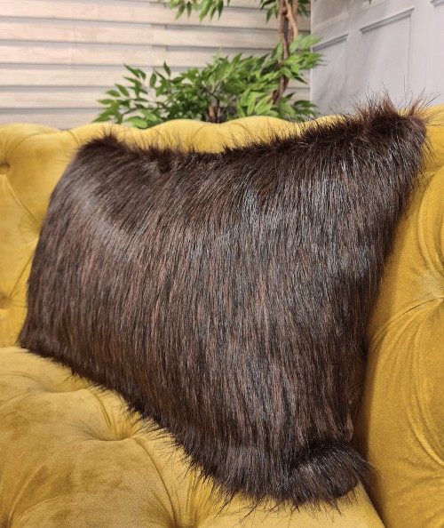 Dark brown rectangular faux fur cushion covers