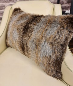 Grey and brown rectangular faux fur cushion covers