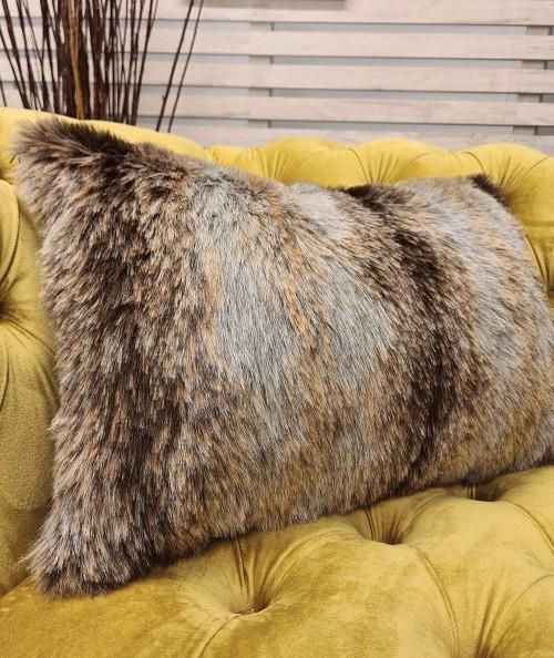 Grey and brown striped fur cushion covers