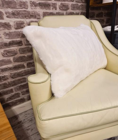 Cream rectangular faux fur cushion covers