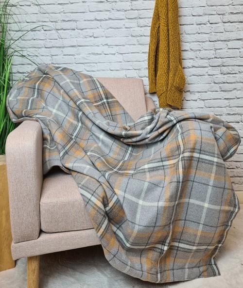 Grey tartan checked throw