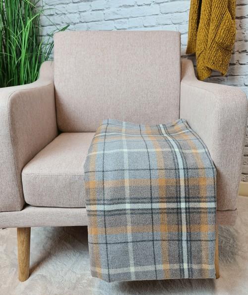 Grey tartan checked blanket