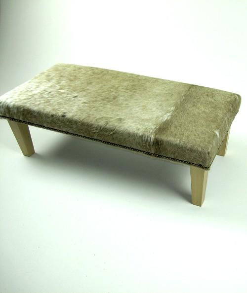 Mottled beige rectangular hair on hide footstool 324