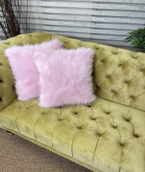 Pink square fur cushions