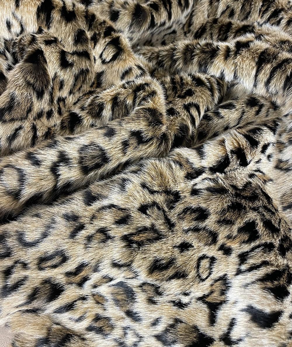 Spotted animal print short length faux fur fabric