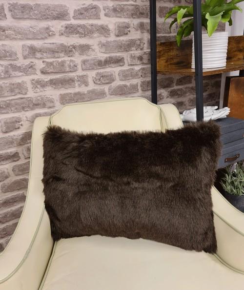 Dark brown rectangular fake fur cushions